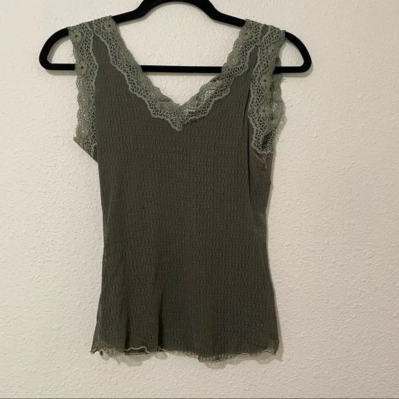 Ann Ferriday Green Sleeveless Lace Details Y2K Knit Top OS - Picture 4 of 8